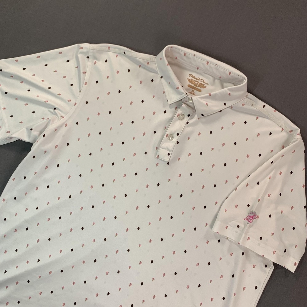 Straight Down Polo Shirt Mens XL White Ice Cream Print Golf Performance Stretch